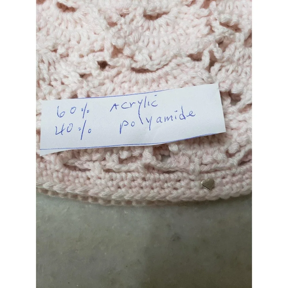 Handmade Crochet Chain Mesh Beanie Knit Cottage Mystic Fairy Lacy Coquette Pink